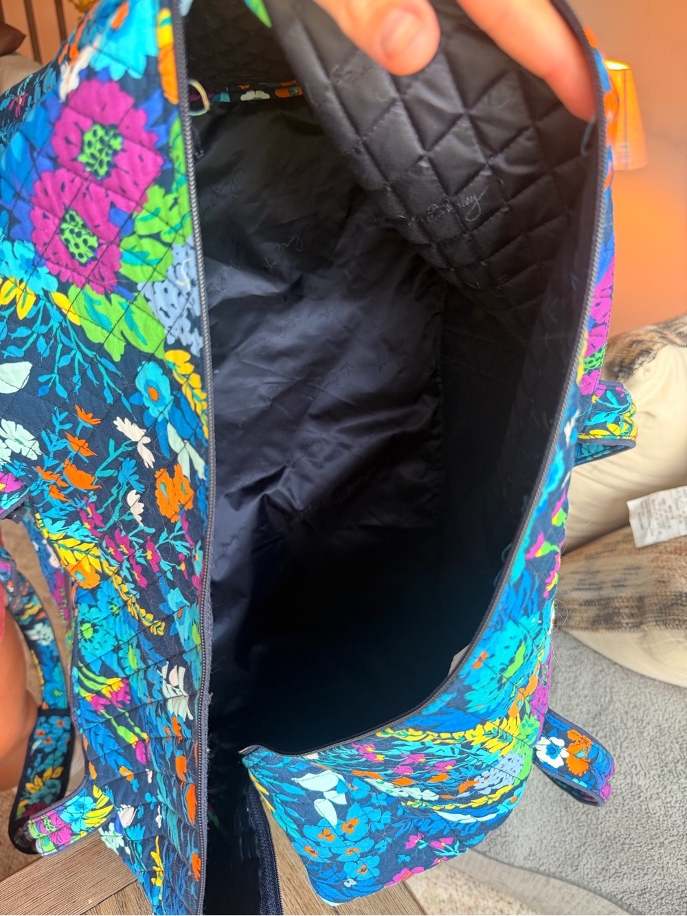 Vera Bradley Teal Floral Quilted Travel Duffle with Multicolor Blooms - Picture 6 of 9